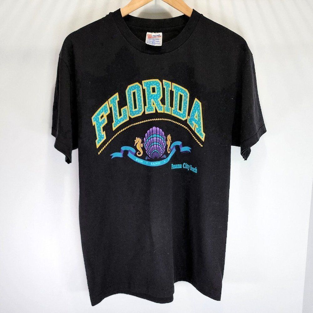 Panama City Florida‎ Vintage 90s Sand Surf Sun Bright USA Shirt Black Size Large